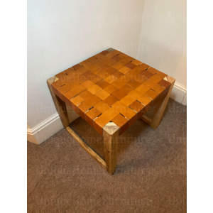 Small Rustic Stool Industrial Leather Seat - Image 4