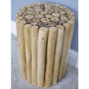 Small Rustic Side Table Solid Teak Wood Plant Lamp Stand Vintage Round End Unit - Image 3