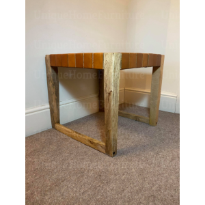Small Rustic Stool Industrial Leather Seat - Image 5