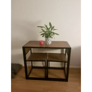 Small Table 2 Chairs Industrial Breakfast Set Bar Metal Kitchen Dining Stools - Image 4