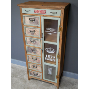 Tall Industrial Cabinet Vintage Retro Chest Drawer Rustic Glass Apothecary Unit - Image 5