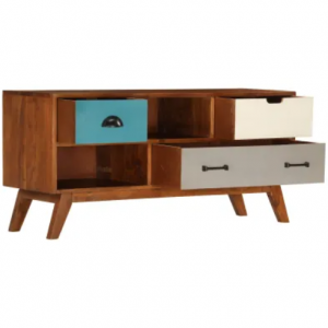 Retro TV Stand Vintage Media Cabinet Unit Scandinavian Rustic Solid Wood Shelf Drawers - Image 4