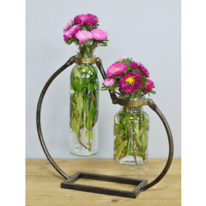 Vintage Flower Pot Industrial Style Metal Plant Vase 2 Test Tube Glass Holder - Image 4