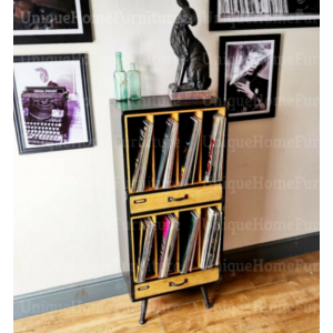 Vinyl Record Cabinet Industrial Hifi Vintage Retro Tall Media Stereo Drawer Unit - Image 2