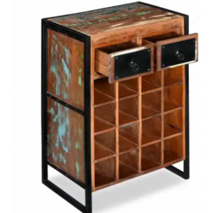 Industrial Wine Cabinet Rustic Solid Wood Mini Bar Vintage Storage Rack - Image 4