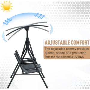 2 Seater Swing Chair Metal Garden Hammock Canopy Metal Rocking Love Seat Bench - Image 4