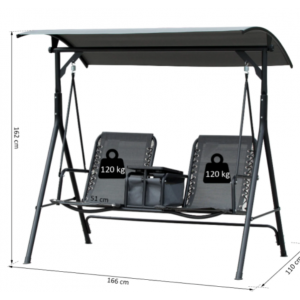 2 Seater Swing Chair Metal Garden Hammock Canopy Metal Rocking Love Seat Bench - Image 3