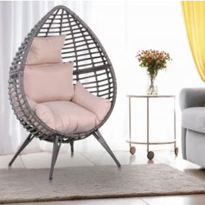 Rattan Egg Chair Garden Patio Furniture Retro Cushion Seat Grey Wicker Armchair - Image 4