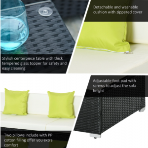 Conservatory Rattan Furniture Black Corner Sofa Set Garden Lounge Wicker Table - Image 5