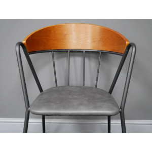 Industrial Dining Chair Grey Leather Seat Rustic Metal Lounge Office Armchair - Image 5