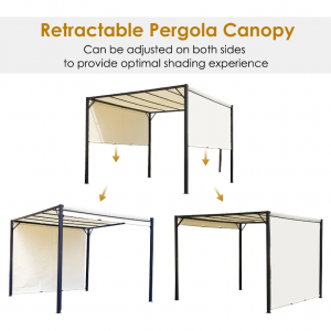 Metal Garden Pergola Retractable Gazebo Canopy Large Structure Sun Patio Awning - Image 4