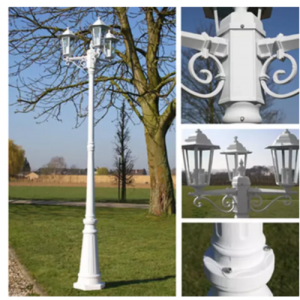 Tall Garden Lamp Post White Triple Head Path - Image 5