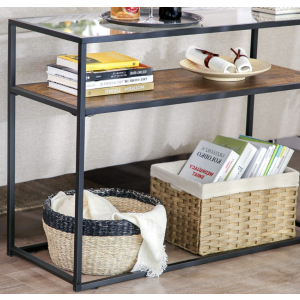 Industrial Console Table Rustic Metal Glass Hallway Vintage Storage Display Shelf - Image 5