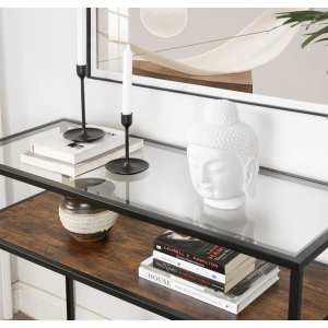 Industrial Console Table Rustic Metal Glass Hallway Vintage Storage Display Shelf - Image 2