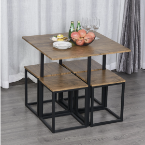 Industrial Dining Table and Chairs Rustic Metal Vintage Bar Set 4 Stools Breakfast Room - Image 3