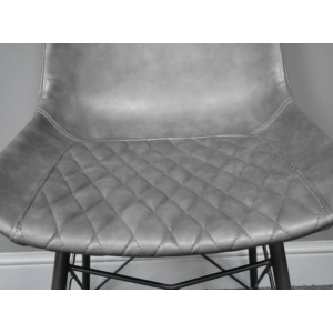 Leather Dining Chair Vintage Industrial Kitchen Grey Seat Rustic Metal Office - Image 4