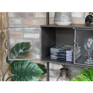 Industrial Display Cabinet Vintage Wall Shelving Unit Rustic Metal Tall Glass - Image 2