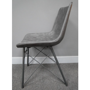 Leather Dining Chair Vintage Industrial Kitchen Grey Seat Rustic Metal Office - Image 3