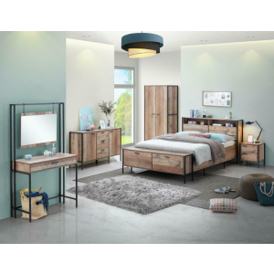 Industrial Dressing Table Vintage Retro Vanity Unit Mirror Rustic Oak Bedroom - Image 5