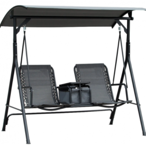 2 Seater Swing Chair Metal Garden Hammock Canopy Metal Rocking Love Seat Bench - Image 2