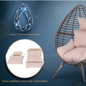 Rattan Egg Chair Garden Patio Furniture Retro Cushion Seat Grey Wicker Armchair - Image 5