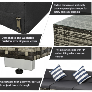Corner Rattan Garden Furniture Grey Patio Sofa Set Conservatory Lounge Wicker Table - Image 5