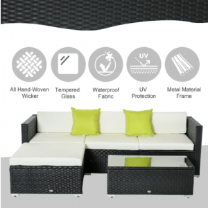 Conservatory Rattan Furniture Black Corner Sofa Set Garden Lounge Wicker Table - Image 3