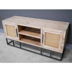 Rattan TV Stand Rustic Wood Media Unit - Image 5