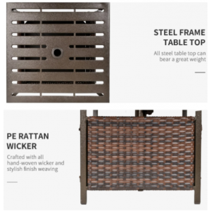 Rattan Coffee Table Outdoor Square Side Bistro Furniture Metal Garden Patio Unit - Image 4