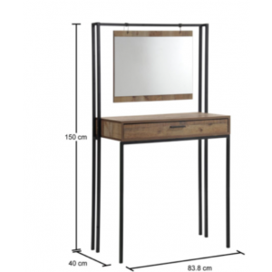 Industrial Dressing Table Vintage Retro Vanity Unit Mirror Rustic Oak Bedroom - Image 3