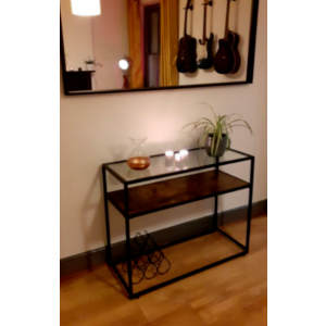 Industrial Console Table Rustic Metal Glass Hallway Vintage Storage Display Shelf - Image 3