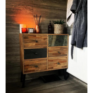 Industrial Chest Drawers Rustic Metal Cabinet Solid Wood Storage Sideboard Unit - Image 3