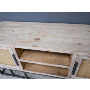 Rattan TV Stand Rustic Wood Media Unit - Image 3