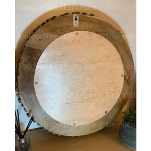 Rustic Wall Mirror Round Solid Wood Frame Vintage Industrial Style Home Decor - Image 3