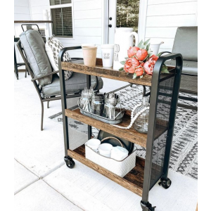 Industrial Drinks Trolley Rustic Metal Cart Vintage Serving Shelf Kitchen Table - Image 4