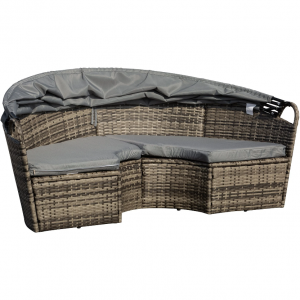 Large Rattan Sofa Set Grey Garden Patio Furniture Wicker Round Table Day Bed Canopy - Image 3