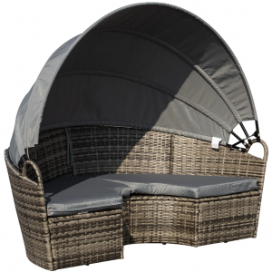 Large Rattan Sofa Set Grey Garden Patio Furniture Wicker Round Table Day Bed Canopy - Image 4