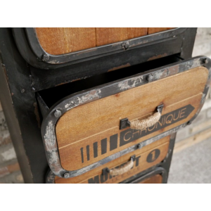 Tall Industrial Cabinet Vintage Retro Cupboard Rustic Metal Storage Wheels Unit - Image 3