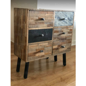 Industrial Chest Drawers Rustic Metal Cabinet Solid Wood Storage Sideboard Unit - Image 4