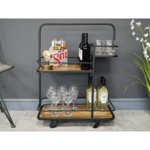 Industrial Drinks Trolley Rustic Metal Wine Cart - Image 2