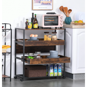 Industrial Kitchen Trolley Rustic Serving Cart - Image 2