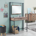 Industrial Dressing Table Vintage Retro Vanity Unit Mirror Rustic Oak Bedroom