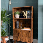 Retro Storage Bookcase Rustic Display Cabinet Vintage Mid Century Modern Shelf Unit