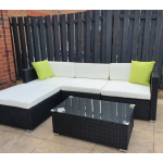 Conservatory Rattan Furniture Black Corner Sofa Set Garden Lounge Wicker Table