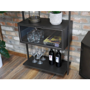 Industrial Display Cabinet Vintage Wall Shelving Unit Rustic Metal Tall Glass - Image 4