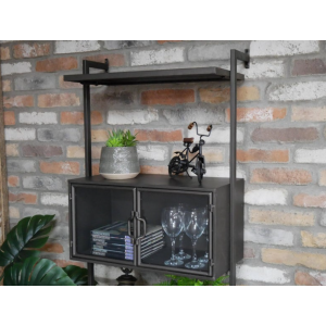 Industrial Display Cabinet Vintage Wall Shelving Unit Rustic Metal Tall Glass - Image 3