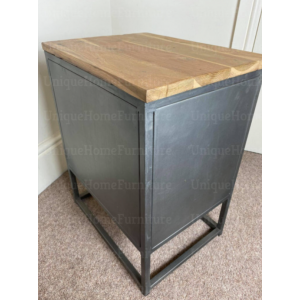 Industrial Bedside Table Rustic Metal Side Cabinet Small Vintage Cupboard - Image 3