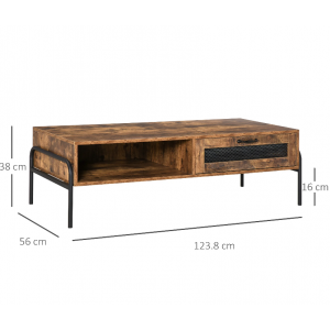 Industrial Coffee Table Rustic Metal Storage Shelf Large Vintage Drawer Unit - Image 5