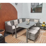 Grey Rattan Garden Furniture Patio Dining Glass Table Large Corner Sofa Seat Set