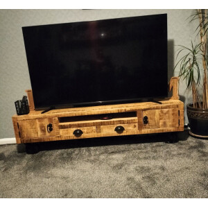 Large TV Stand Vintage Industrial Furniture Rustic Solid Wood Media Cabinet Unit - Image 2